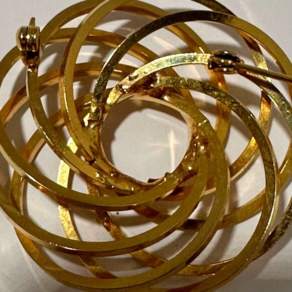 Gold Tone Brooch Pin Abstract Circle Design‎ Statement Jewelry - Picture 7 of 8